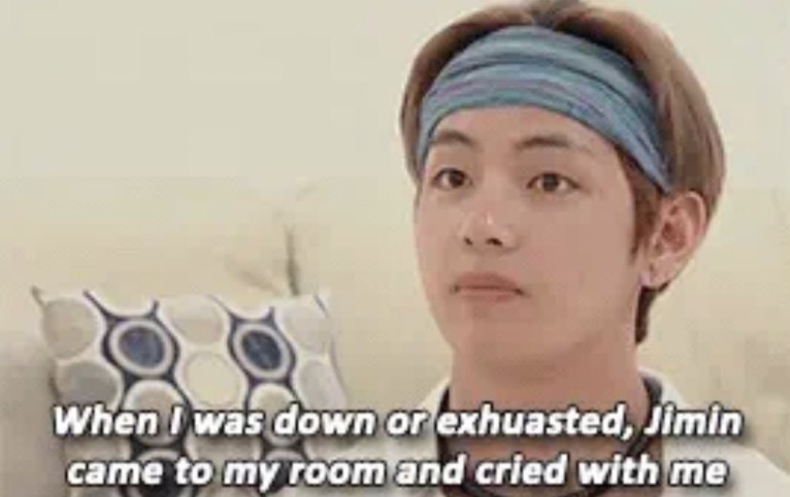 taehyung mentioning that jimin would cry when he’s crying and said that he was the only person he’s ever talked to and that he’s a bright person infront of everyone else