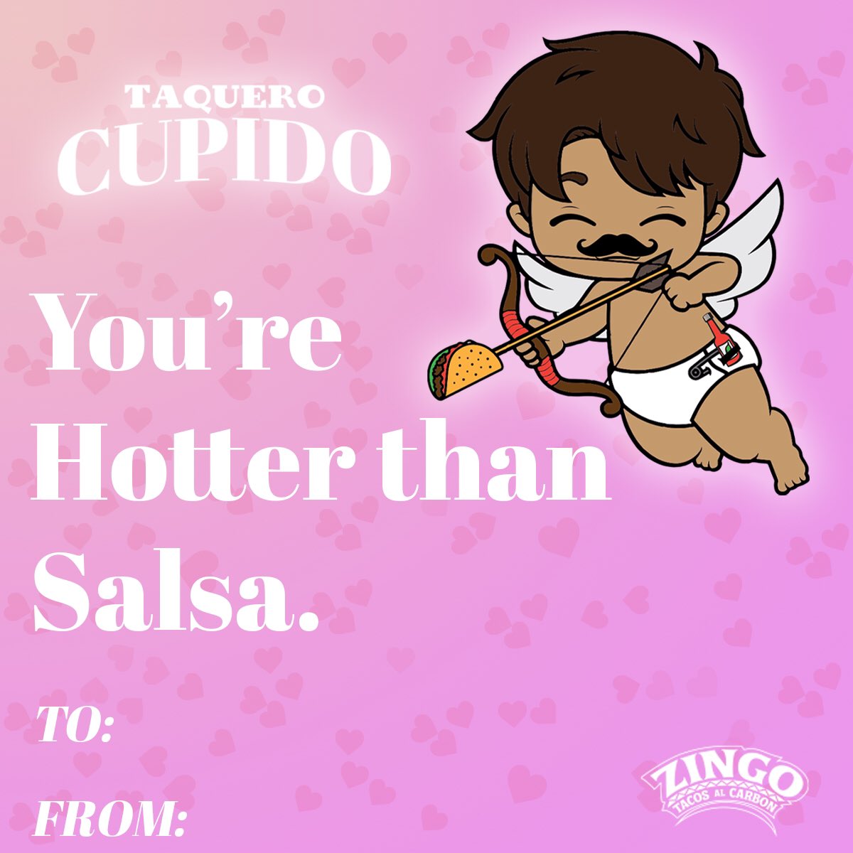 zingotacos's tweet photo. Meet Our #TaqueroCupido, a cutie with a bigote connecting Taco Lovers this #Valentines Here is some ❤️ Notes to share with that #TacoLover you want in your life #zingotacos https://t.co/bfF3DOG6bk