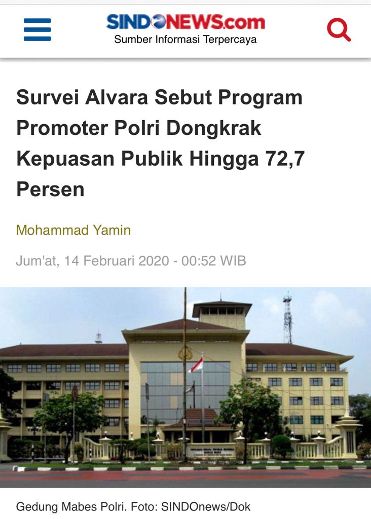 Survei Alvara Sebut Program Promoter Polri dongkrak Kepuasan Publik hingga 72,7 Persen #BuktiKinerjaPolri