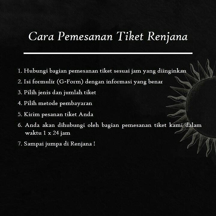 INFO TIKET 
REGULER : Rp125.000,-
VIP : Rp175.000,-

Untuk Pemesanan Tiket (via Whatsapp):
SHOW 1 (KENAYA) : 081905223737
SHOW 2 (NAULI) : 082258387930 

Sampai jumpa di perjalanan rasa cinta yang kuat. 

#Renjana78YouthChoir
