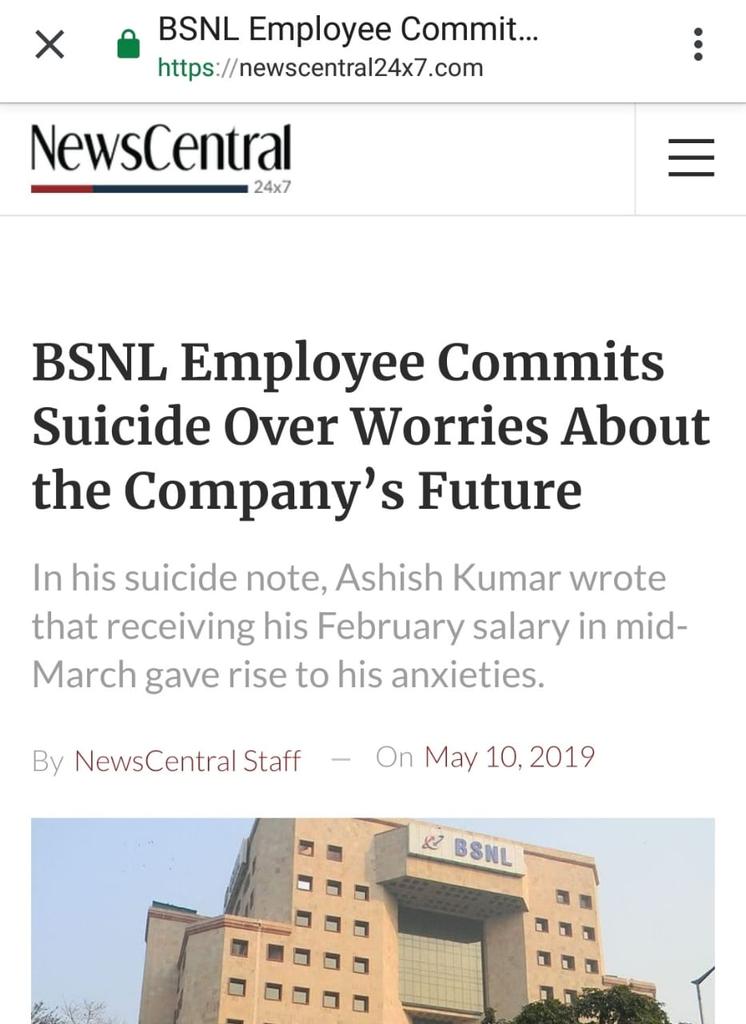 Shailu_Ajm's tweet photo. One more suicide in bsnl .

No pay in time.
Cibil score damaged.
 
Where is bsnl revival .

Revival without money !

@CMDBSNL
@PMOIndia
@DoT_India
@FinMinIndia
@RBI
@ndtv

@rsprasad

Sir,

#BSNL_employee_need_Salary

#we_want_justice

#pls_support_bsnl https://t.co/LpW6IVOmW5