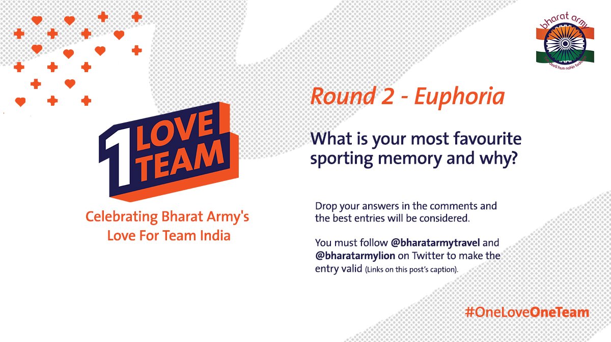 thebharatarmy's tweet photo. 😍🇮🇳 LOVE IS IN THE AIR! Make sure you follow @BharatA_Travel and @BharatArmyLion to be eligible for winning the prizes😉
😎Keep following us for Round 3
#teamindia #COTI #indiancricketteam #oneloveoneteam #lovecricket #cricket #BharatArmy https://t.co/OQYbt9w6cN