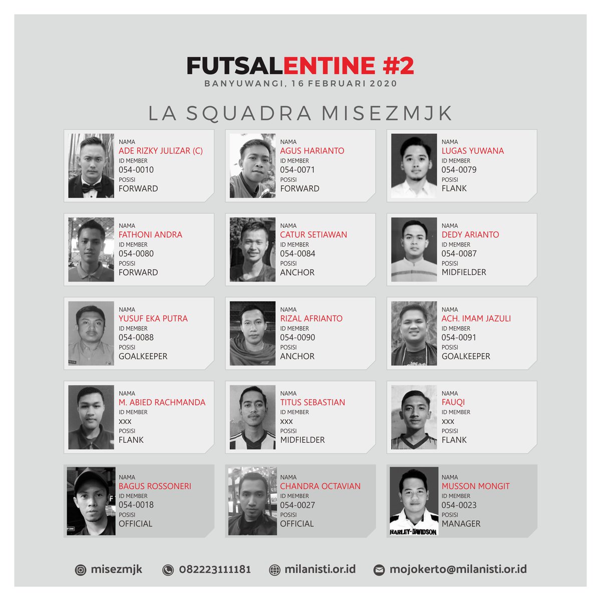 Daftar pemain Squadra 054 yang akan berangkat di ajang turnamen futsal Milanisti Jawa Timur #Futsalentine2 2020 
<a href="/MI_JATIM/">#JatimSolid</a>