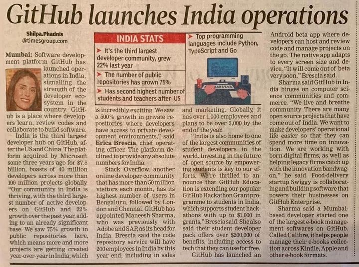 ericabrescia's tweet photo. 4 cities in 9 days. 2 events. Countless meetings w/ students, developers, founders, execs, partners and press. The drive, passion and kindness of the community has made a lasting impression. It is clear that the future of @GitHubIndia is incredibly bright. Until next time, India! https://t.co/F6ooPX1qZf