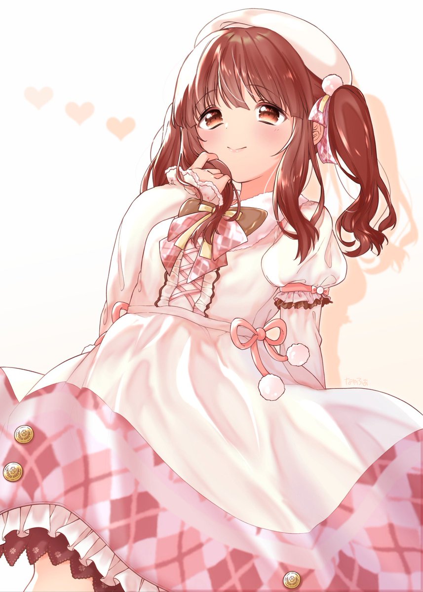 ogata chieri 1girl solo twintails dress hat brown hair brown eyes  illustration images