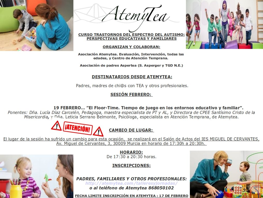 Charla sobre "tiempos de juego en los entornos educativo y familiar"
Día 19 de febrero!!!
#Asperger #TEA #autismo