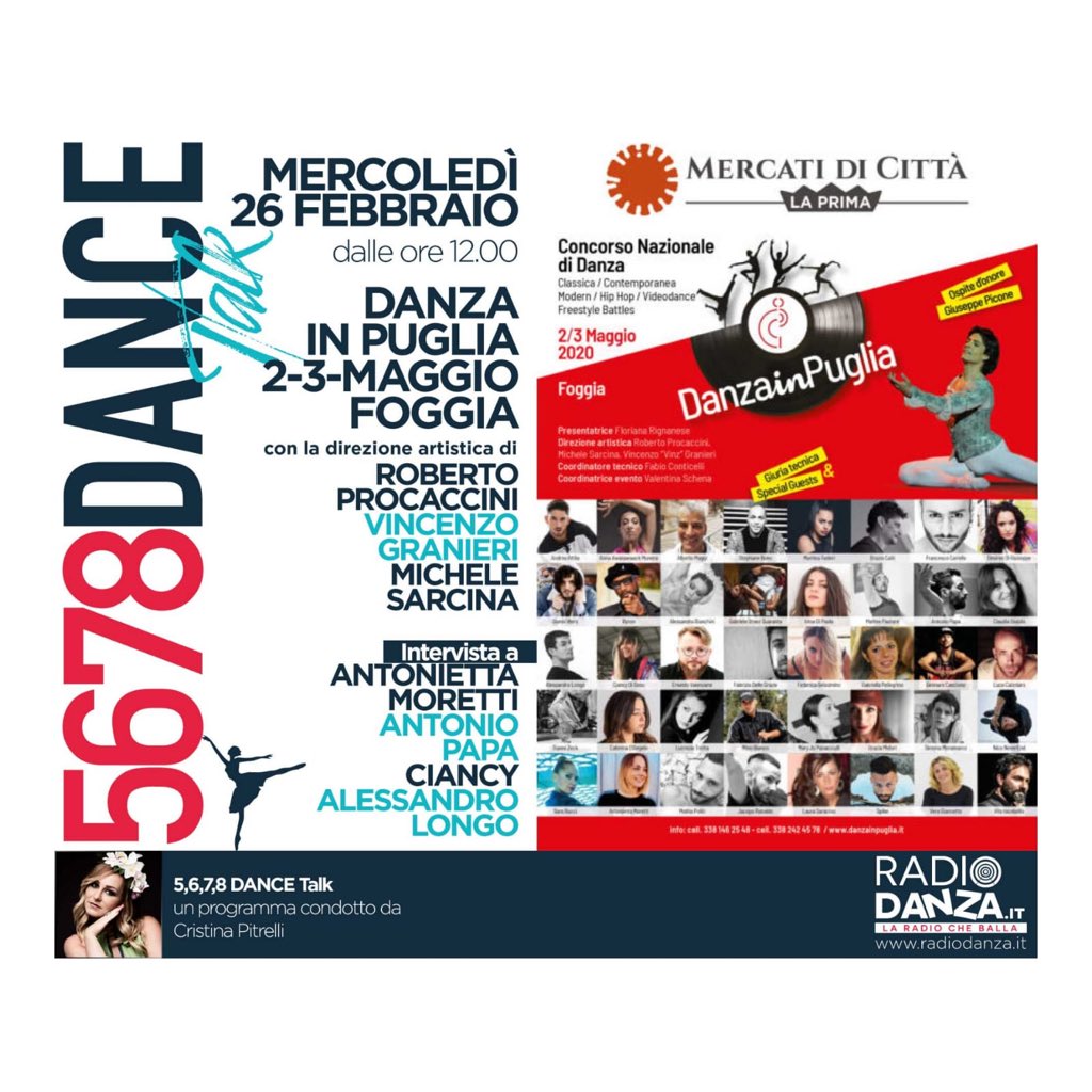 Mercoledì 26 Febbraio!! #LaPitrelli è sempre presente!!

Dalle ore 12 non perdere le nostre interviste live sulla nostra app radiodanza o su radiodanza.it
-
-
-
-
-
-
-
-
-
-
-
-
-
-
-
-
-
#radiodanza
#programmaradiofonico #radiofm #ascoltaciognigiorno #radio #radioforu