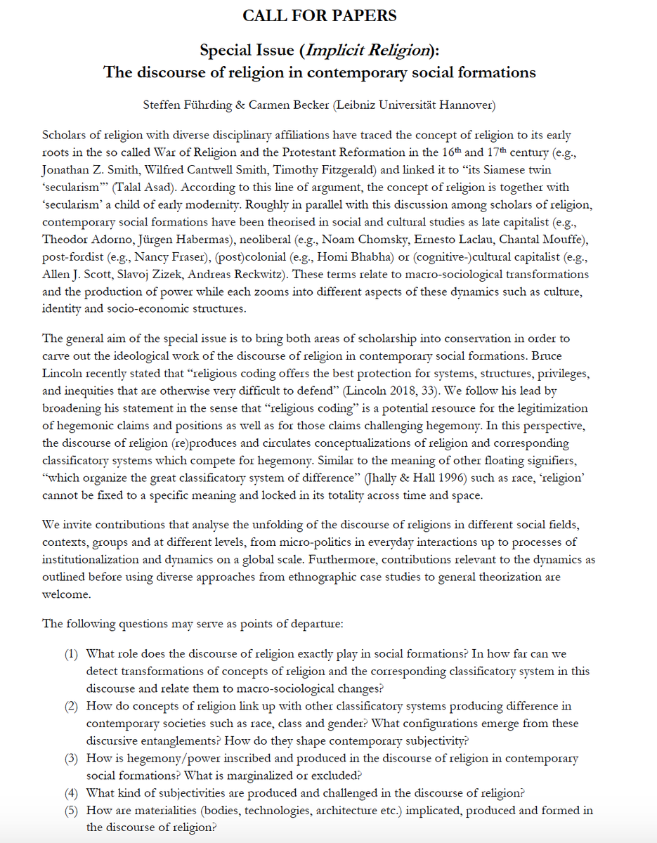 McCutcheonSays's tweet photo. Contact Carmen or Steffen if you have a paper in mind for this special issue. #ImplicitReligion @EQUINOXPUB https://t.co/kiVXJ1tTkP