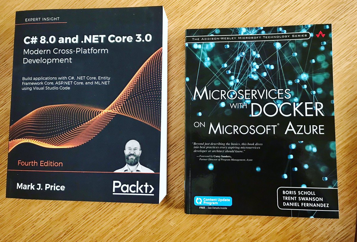 cjkodare's tweet image. New programming books to read 🤓I prefer having the traditional paper book when I am doing lab hands-on and digital courses when I am on the road.
#continouslearning #programmingbooks #docker #microservices #csharp8 #netcore3 #microsoftazure #clouddevelopment #devlearn
