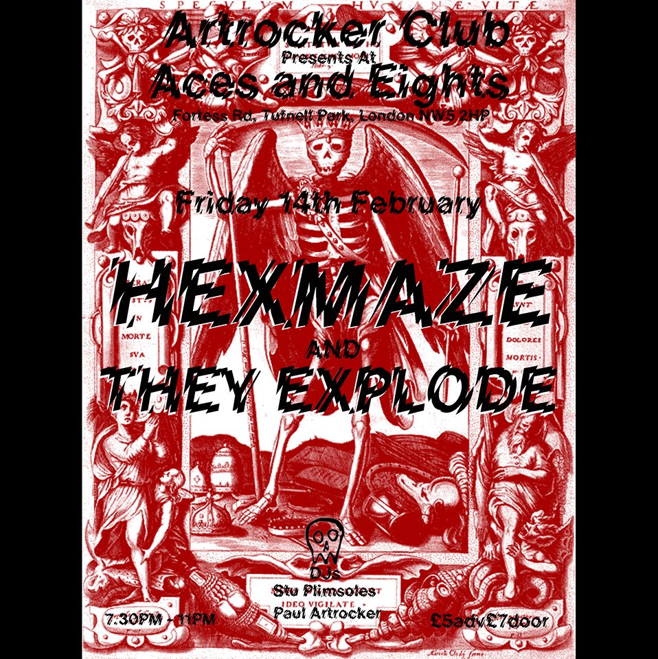 Aces_Bar's tweet photo. TONIGHT @ArtrockerTV @Aces_Bar Aces &amp; Eights NW5
@hexmazeband + @TheyExplode
+ DJ Stu Plimsoles
£5 advance/£7 Door
https://t.co/GzNghjiY05
7.30PM - 11PM + djs til 2:30am in main bar
#punkguitars #fuzzedoutjams #harmonicchants
#indielondon #alternative #postpunk #noise #fuzzguitar https://t.co/143nXjNJgk