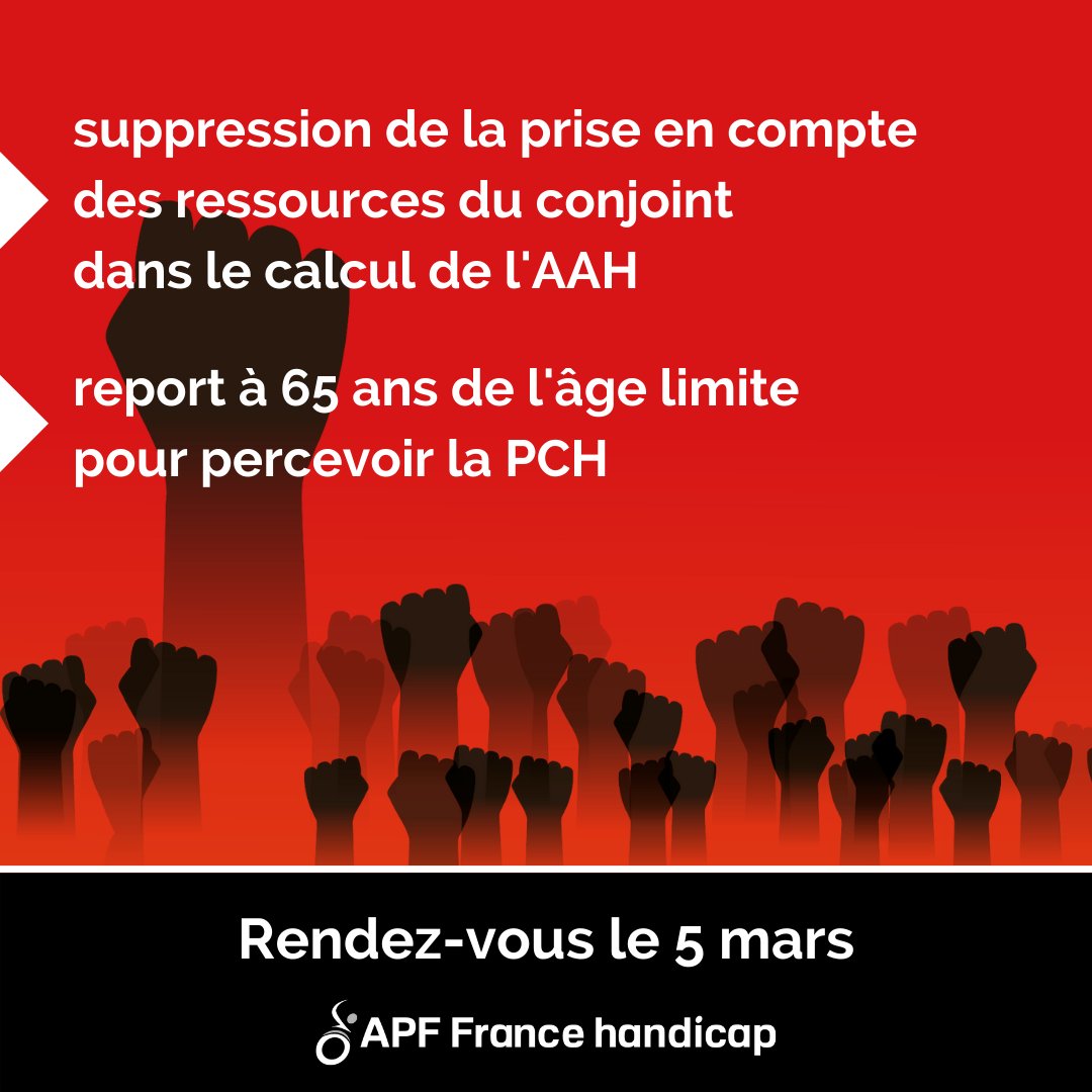 apfhandicap's tweet photo. Adoptées à l'@AssembleeNat :
✔️#AAH : suppression de la prise en compte des ressources du conjoint
✔️#PCH : report à 65 ans de l’âge limite
📢Plus que jamais mobilisé.e.s pour l'adoption définitive de ces mesures ! ➡️https://t.co/QHicCmV52d
#PouvoirVivreDignement #CestLaBase https://t.co/uEEWkIxFYj