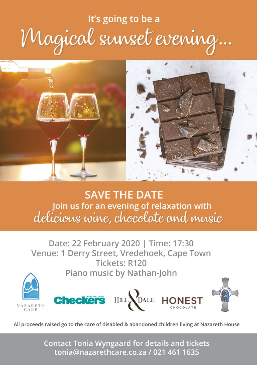 NazarethCareAFR's tweet photo. Come join us for delicious wine and chocolate!

Our event is child friendly:

- Children under 12 enter free
- There will be raffles with amazing prizes up for grabs https://t.co/LPu0fB7HkN