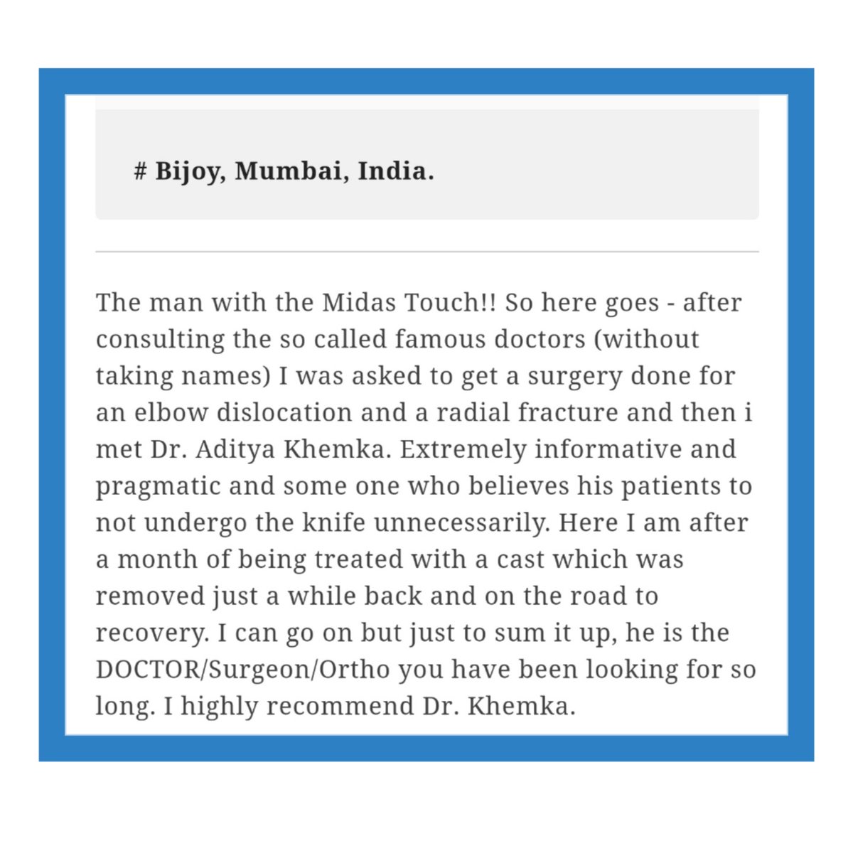 KhemkaDr's tweet photo. #PatientCare #patientsafety #patientslove #patientstrust #doctorslife #JointReplacement #fracture #orthopaedicsurgeon #orthopaedicslife #elbowdislocation #patienthappy #dradityakhemka https://t.co/CSSp9cvbwS