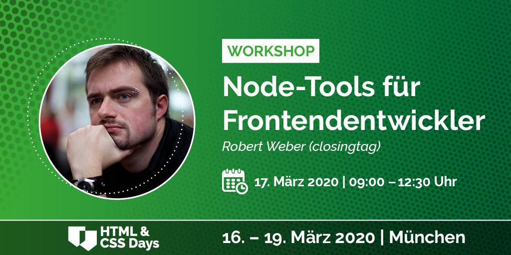 htmlcssdays's tweet image. Node.JS basierte Werkzeuge sind heute kaum mehr aus Webprojekten wegzudenken. Dieser Workshop von Robert Weber zeigt u.a, wie man mit Hilfe von Node.JS oder #NPMSkripten einfach #CSSPräprozessoren verarbeitet, #Quellcode validiert und optimiert. Wir sind gespannt! 😄🎉