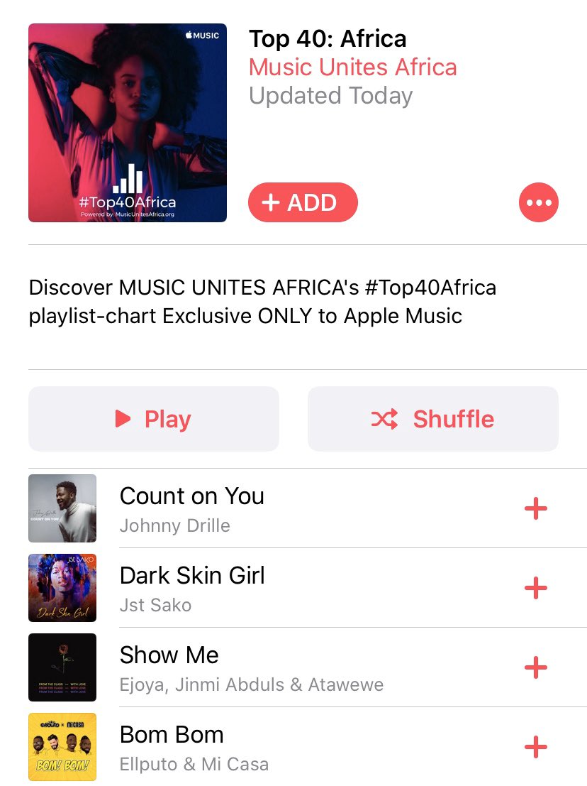 GeobekRecords's tweet photo. As a Pan-African label, we strive towards uniting our continent with music. Listen to our new releases on the Apple Music #Top40Africa chart
#2 βΆοΈ @jst_sako #DarkSkinGirl π
#4 βΆοΈ @ellputo & @MiCasaMusic #BomBom π₯ #HappyValentinesDay https://t.co/bbsDYIBkQG