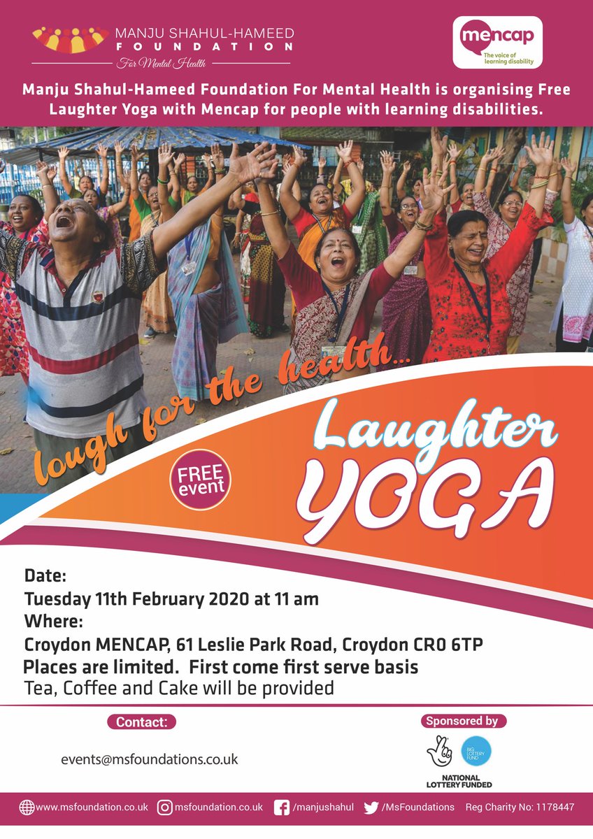 MSHFoundations's tweet photo. An amazing opportunity for @MSHFoundations to work with @croydonmencap to organise free #LaughterYoga session for the people with learning disabilities.  Once again it wouldn’t be possible without the support of @TNLComFund . https://t.co/ZuyU3kN3l5
