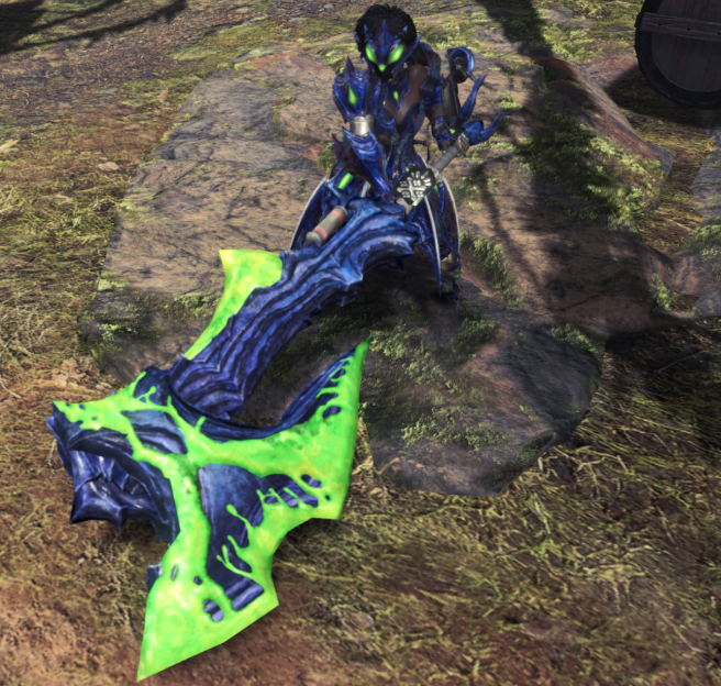 ReapMarv's tweet photo. Es ist einfach awesome, was man mit Mods bereits schaffen kann. Klar der Detailgrad ist jetzt nicht so hoch, aber das Design der Brachydios Axt sieht selbst mit den Monster Hunter Online Texturen um Welten besser aus als die base game Waffe #MonsterHunterIceborne #IceborneMods https://t.co/pTYXZRDUtd