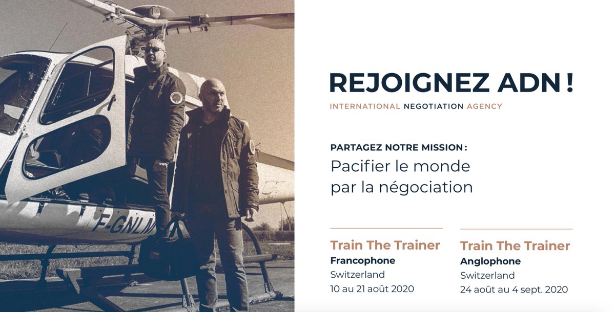 🔝Rejoignez les Experts de l'Agence des Négociateurs ! 
12 jours de formation assurées par Laurent Combalbert et Marwan MERY, créateurs du référentiel PACIFICAT(c).
Sur dossier / Participation payante. 
🔵Plus d'infos sur le dossier de candidature ▶️ urlz.fr/bQiO