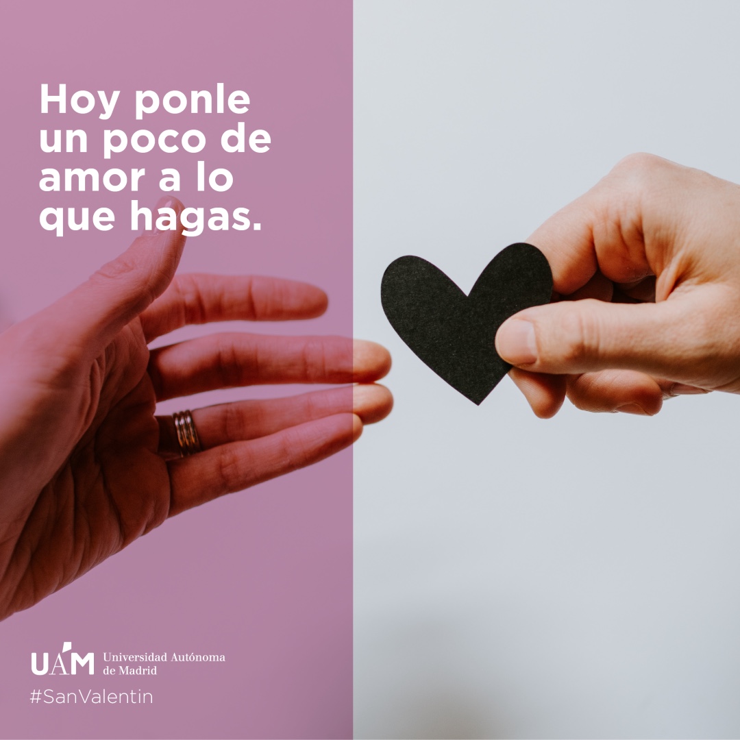 UAM_Madrid's tweet photo. Parece que pensar en #SanValentin es pensar en el amor a tu pareja, pero en la #UAM nos gustaría aplicarlo a todos los ámbitos💕 Ama lo que haces, ama tu trabajo, ama a tu gente... ¡Ponle amor a lo que hagas! https://t.co/jUafzNSRgQ