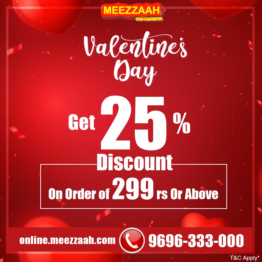 Meezzaah1's tweet photo. #valentineday Special !
Get up-to 25% off on This #valentines Day .
.
Make Your Valentine day #special With Your #love 
.
@meezzaah
#valentinedayspecial 
.
Call now to order or book a table..
- 9696-333-000
.
#valentino #valentines #loveyou #couplegoals #couple #lovequotes https://t.co/2T4cV2gSXv