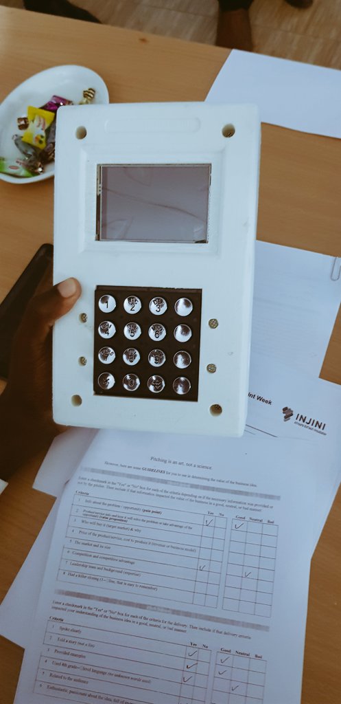 TheLaunchPadTZ's tweet photo. Emanuel Tlemu of Digital Suggestion Box (digitally captures pupil views on Academic, Sanitation, Hygiene etc) delivering his pitch as part of our @injiniedtech powered Sprint Week at the Launchpad 
#HappeningNow 
The box(pictured) is fully designed and manufactured in TANZANIA! https://t.co/uJmQwenS87