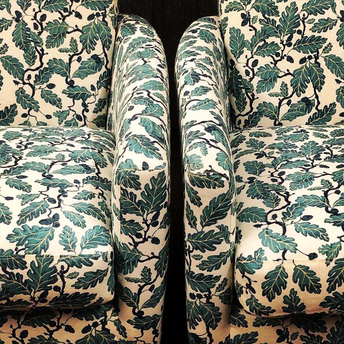 south_rachael's tweet photo. Beautiful botanical fabric by @FannyShorter for these two modern chairs! #modernupholstery #botanicaltextiles #seeingdouble https://t.co/1GtvJL7pjD