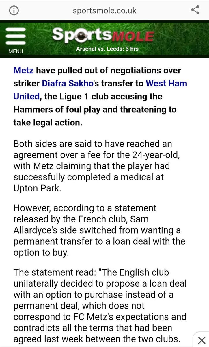 A great example of this was with the signing of Diafra "Mayhem" Sakho. DS doing what he does best providing the manager with a "little gift" & then looking to alter a deal at the final hour to save himself some cash & infuriate the Metz board showing a total lack of respect
