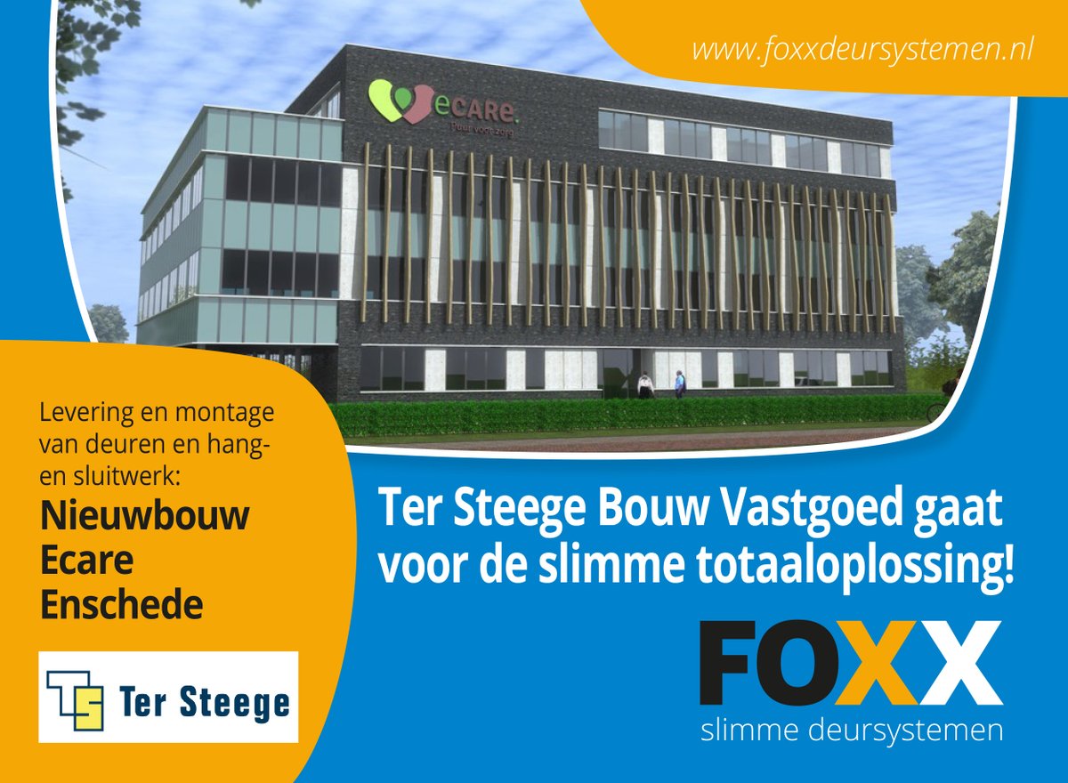 Voor het project: Nieuwbouw Ecare in #Enschede ging <a href="/TSBouwVastgoed/">TS Bouw Vastgoed</a> voor de slimste oplossing: de levering en montage van deuren en hang- en sluitwerk via Foxx! #slim #deuren #hangensluitwerk