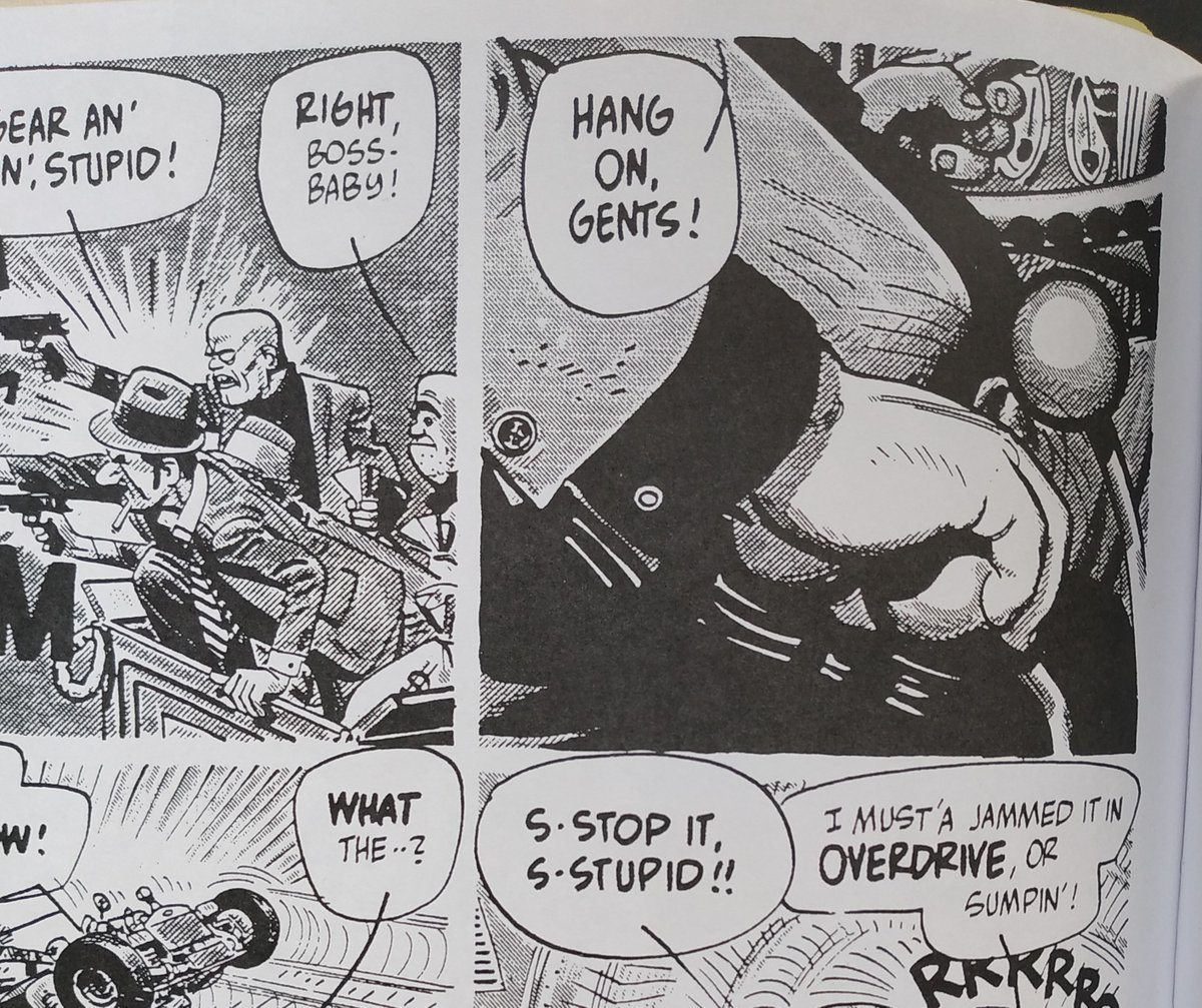 9/ Du mouvement dans le mouvement : il n’y a pas que la voiture qui bouge, les lignes autour de la main nous montrent le levier de vitesses en action. Élément secondaire en insert qui accentue le dynamisme général.