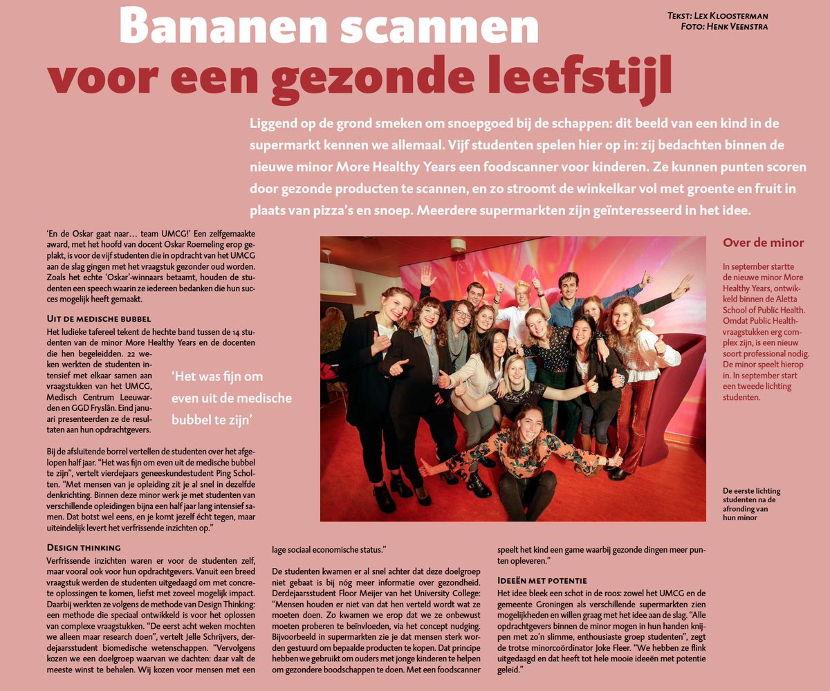 Kinderen die met een foodscanner een game spelen waarbij gezonde producten punten opleveren; dit was één van de ideeën van de studenten van de Minor More Healthy Years. Het <a href="/umcg/">UMCG</a>, de <a href="/gem_groningen/">Gemeente Groningen</a> en verschillende supermarkten zijn geïnteresseerd in het idee. #Polsslagmagazine