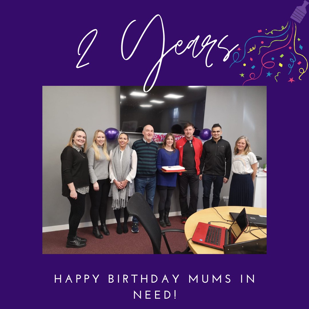 Mums_In_Need's tweet photo. HAPPY BIRTHDAY TO US! Today we celebrate TWO YEARS as a registered charity! 
We would like to say again how grateful we are to all our advocates and volunteers for your continued support of Mums in Need, we wouldn't be here without you. 
Now - time for cake! ✨ 🥂 💜 🎉 https://t.co/TgNoU8M0aq