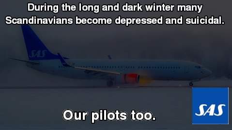 KolingNu's tweet photo. Scandinavian depression.

#SAS #SASGate https://t.co/r2GODjnPrq