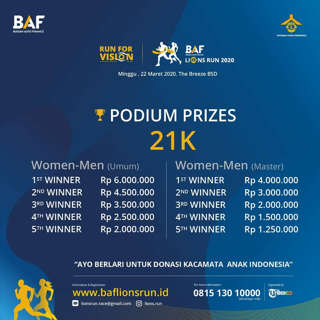 Superball_Run's tweet photo. No gain no pain. 
So, get your prizes after you successfully finish the race! There are 10 prizes for each categories!

info https://t.co/QGWaJ1gFPb

#baflionsrun2020
#yayasanlionsindonesia
#bussanautofinance
#charityrun
#lionsclubs
#runningevent https://t.co/odkKxRAOm8