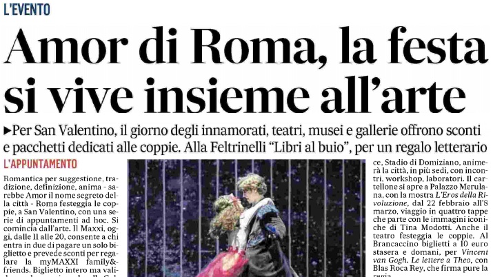 Oggi <a href="/ilmessaggeroit/">Il Messaggero</a> dedica un articolo sulla giornata di #SanValentino nei musei romani

🏛 Oltre al #MuseoMusja, presenti il <a href="/Museo_MAXXI/">MAXXI</a>, il Palazzo delle <a href="/Esposizioni/">Palazzo Esposizioni Roma</a>, <a href="/VillaGiuliaRm/">Museo Etrusco Villa Giulia Roma</a>, <a href="/palazzomerulana/">palazzomerulana</a>

Che sia una festa dell'amore e dei musei, in qualunque forma ♥