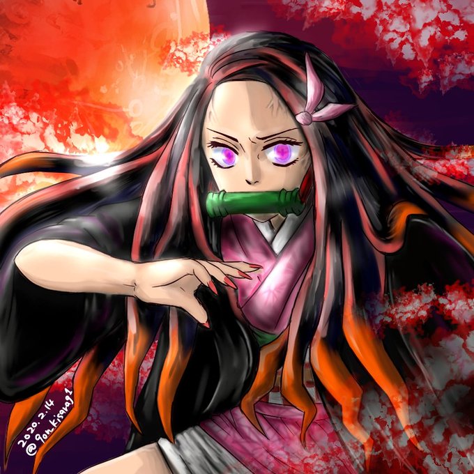 🌛久遠☀vdk🐵さんがTwitterに投稿した竈門禰豆子(鬼滅の刃)のイラスト。