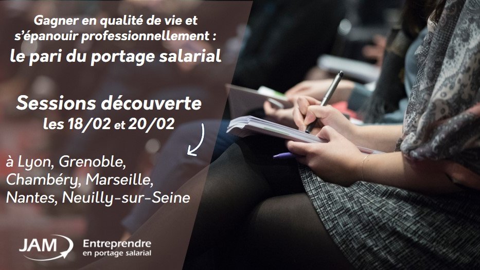 Entre autonomie et sécurité, le #PortageSalarial répond aux nouvelles aspirations des cadres. Rendez-vous avec <a href="/JAMPortage/">JAM Portage Salarial</a> les 18 et 20 février prochains à #Lyon, #Chambéry, #Grenoble, #NeuillysurSeine, #Marseille et #Nantes
Infos &amp; inscriptions : buff.ly/2XACtMK