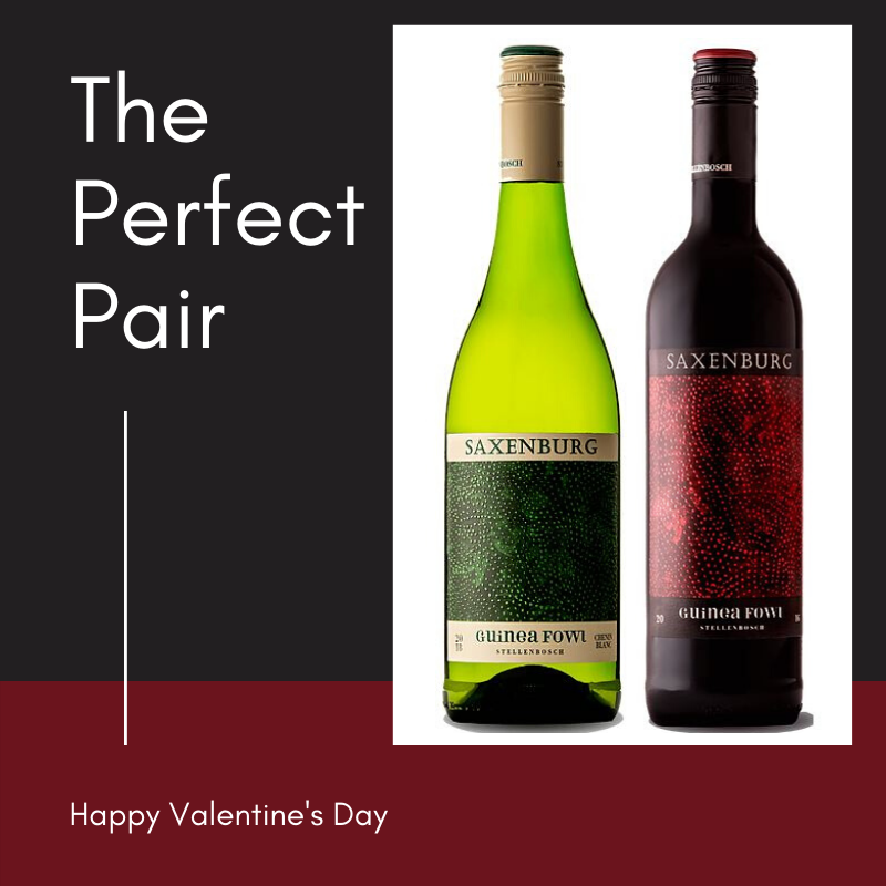 This #Valentinesday we have the perfect pair, from <a href="/Saxenburgwine/">Saxenburg Wines</a> Guinea Fowl collection, Chenin Blanc and Bordeaux blend from #Stellenbosch, #SouthAfrica. Two new wines on our list, they are ideal for any dating occasion from casual pizza nights to luxurious seafood delights.