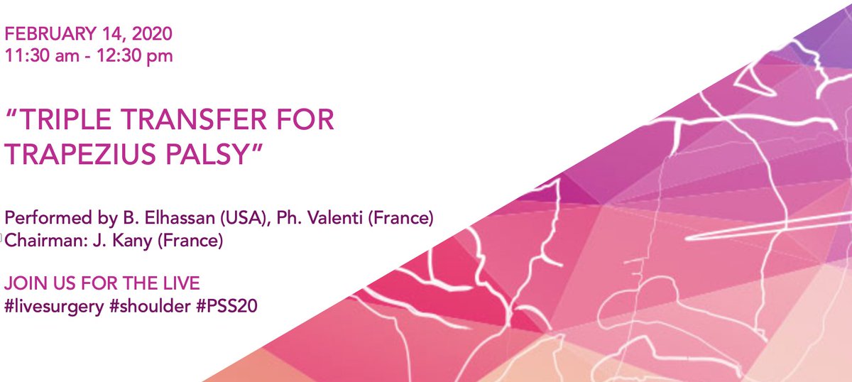 ShoulderEvents's tweet photo. Do you want to attend our 1st #LIVESURGERY of the day? “TRIPLE TRANSFER FOR TRAPEZIUS PALSY”

Performed by B. Elhassan (USA), @ValentiPhilippe  (France)
Chairman: J. Kany (France)
with @vims_system 

💪Be ready : 11:30 am 👉https://t.co/diK9WPQs5X
#livesurgery #shoulder #PSS20 https://t.co/OFM94OGfY9