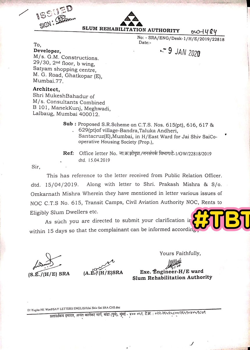 Nityaa Sharma Oc Was Given To Rehab 7 In 17 Without Civil Aviation Authority Noc On Complaints In April 19 Slum Day Builder Manages Noc In Sept19 But No Drainage
