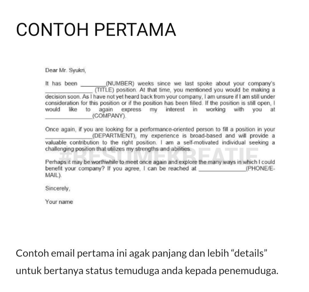 resume_kreatif's tweet photo. 3 Contoh Email Yang Sesuai Untuk Bertanya Status Temuduga Kepada Majikan Secara Sopan. 

Kredit : Resume Malaya https://t.co/VR4Cs2EBZ1