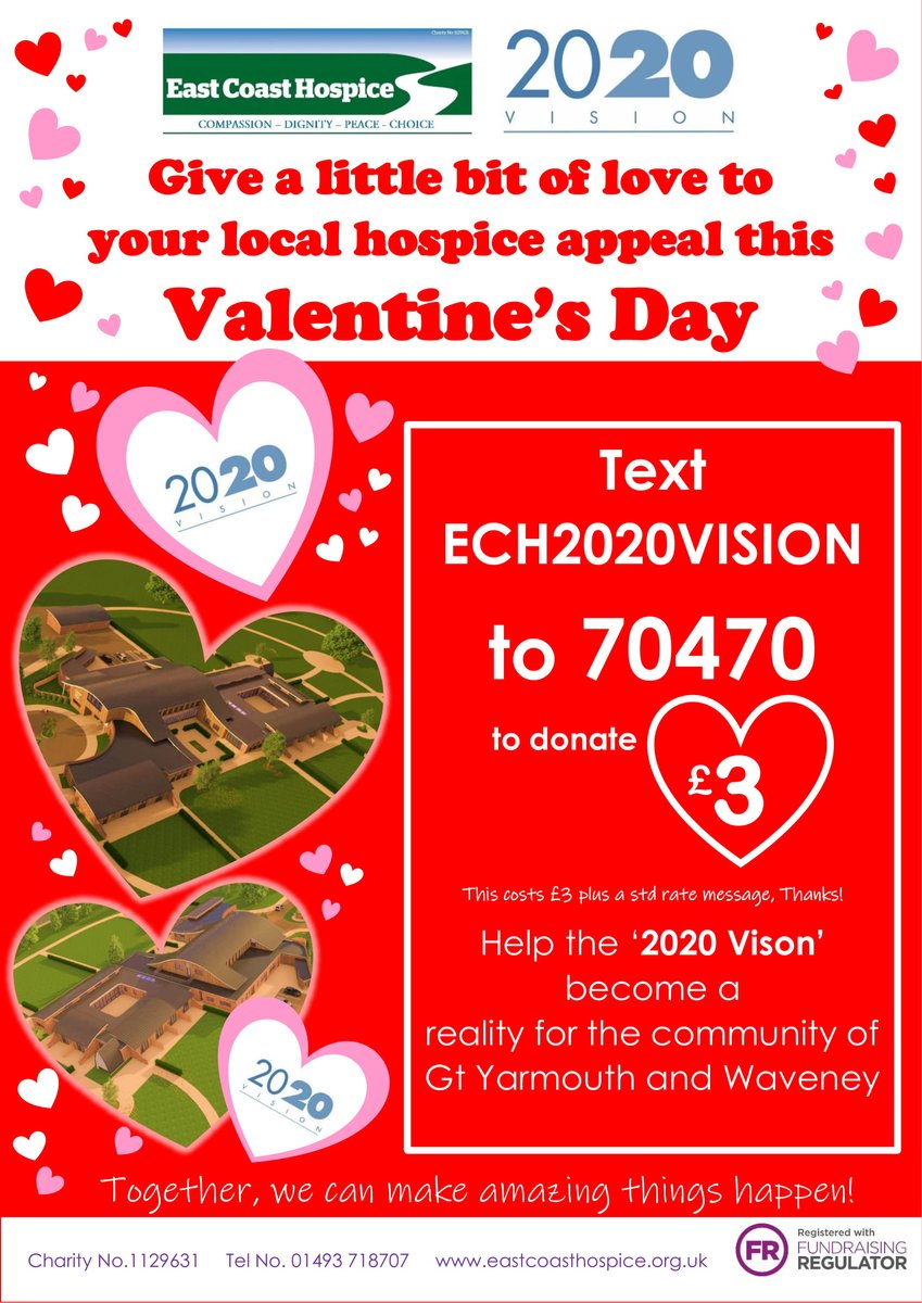 Give a little bit of love to your local hospice appeal this Valentine's and help the '2020 Vision' to be seen.
Text ECH2020VISION to DONATE £3
