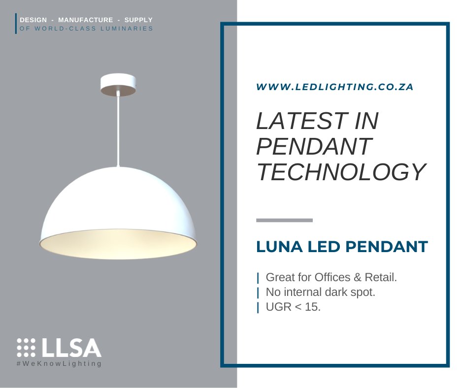 LEDLightingSA's tweet photo. Our Luna Pendant boasts class-leading performance and efficiency of 90 lm/w. The superior light distribution creates no internal dark spots. Click here for more info: https://t.co/pGFXl3RJHa
.
.
.
#LLSA #WeKnowLighting #OfficePendant #RetailPendant #OfficeLighting #RetailLighting https://t.co/Xq1swQIx4u