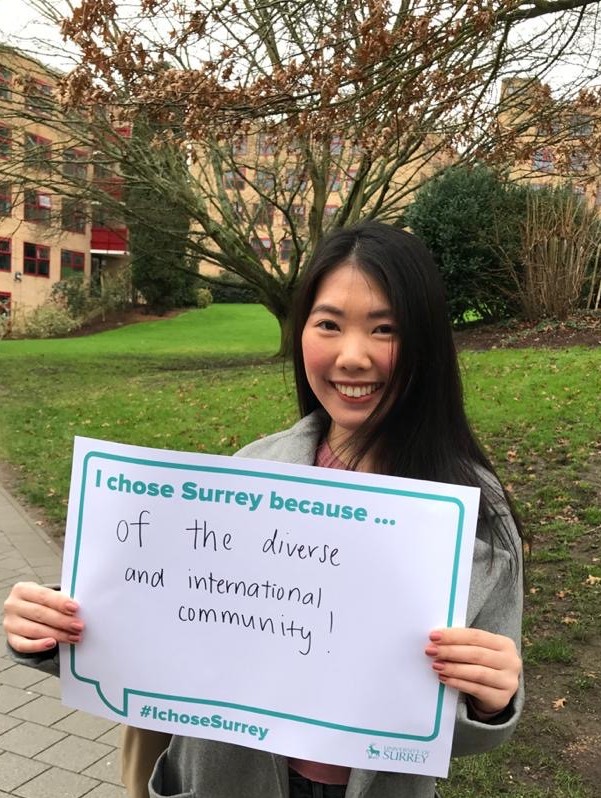 SurreyInt's tweet photo. It's not surprising given the 140 nationalities we have represented on campus that the international environment is important to @UniOfSurrey students. #IChoseSurrey by BSc Business Management student Sophie from #HongKong. https://t.co/zaJKG7jdx4