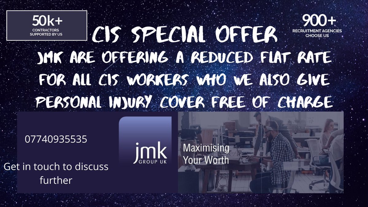 Happy Friday!

JMK are offering a reduced flat rate for ALL CIS workers along with free personal injury cover, get in touch to discuss more :-)

#happyfriday #cis #getintouch