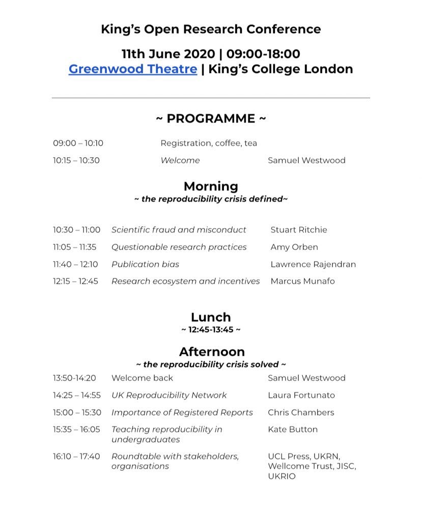 IoPPN_postdocs's tweet image. 👇 SAVE THE DATE 👇

11th June, 9am to 6pm

King’s Open Research Conference 

Event is open to anyone, internal and external to KCL. 

🤩This is going to be amazing🤩

Programme here:
docs.google.com/document/d/1qd…