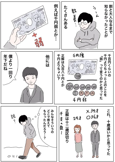 今日のマンガ

千円弱って言葉だけ聞いたら「千円より弱い=900円後半」って思いませんか?

#コルクラボマンガ専科 #1Pマンガ 