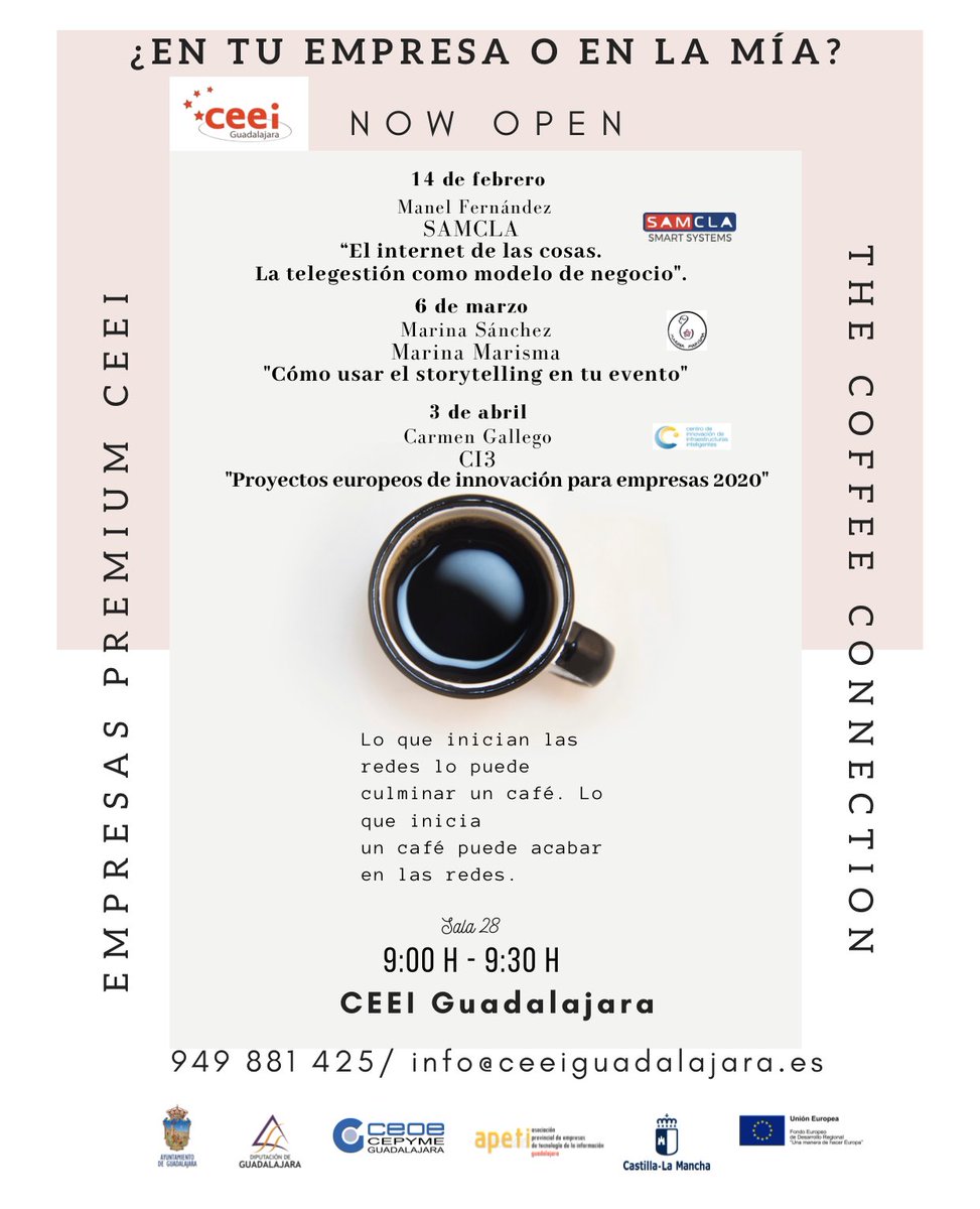 ceeiguadalajara's tweet photo. Hoy hemos tenido nuestro primer ☕️ #CofeeConnection del año con algunas de nuestras más de 70 empresas del centro de la mano de #SAMCLA hablando del internet de las cosas y generando sinergias 😉👏 @dipuguadalajara @GuadalajaraAyto @gobjccm @CEOEGuadalajara https://t.co/lLfCprrz2B