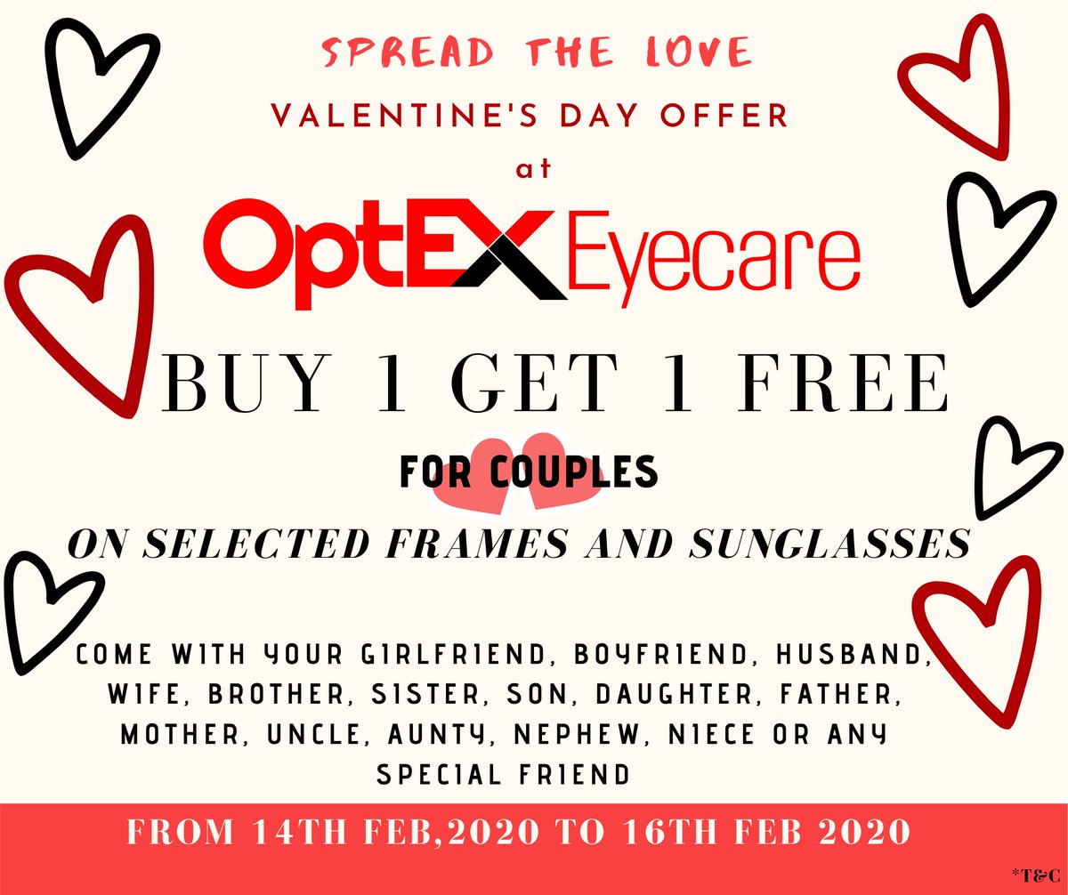 OptExEyecare's tweet photo. #ValentinesDay2020's Day #offer... #buy 1 get 1 #free for #couples #Guwahati https://t.co/lQcdsDo7IV