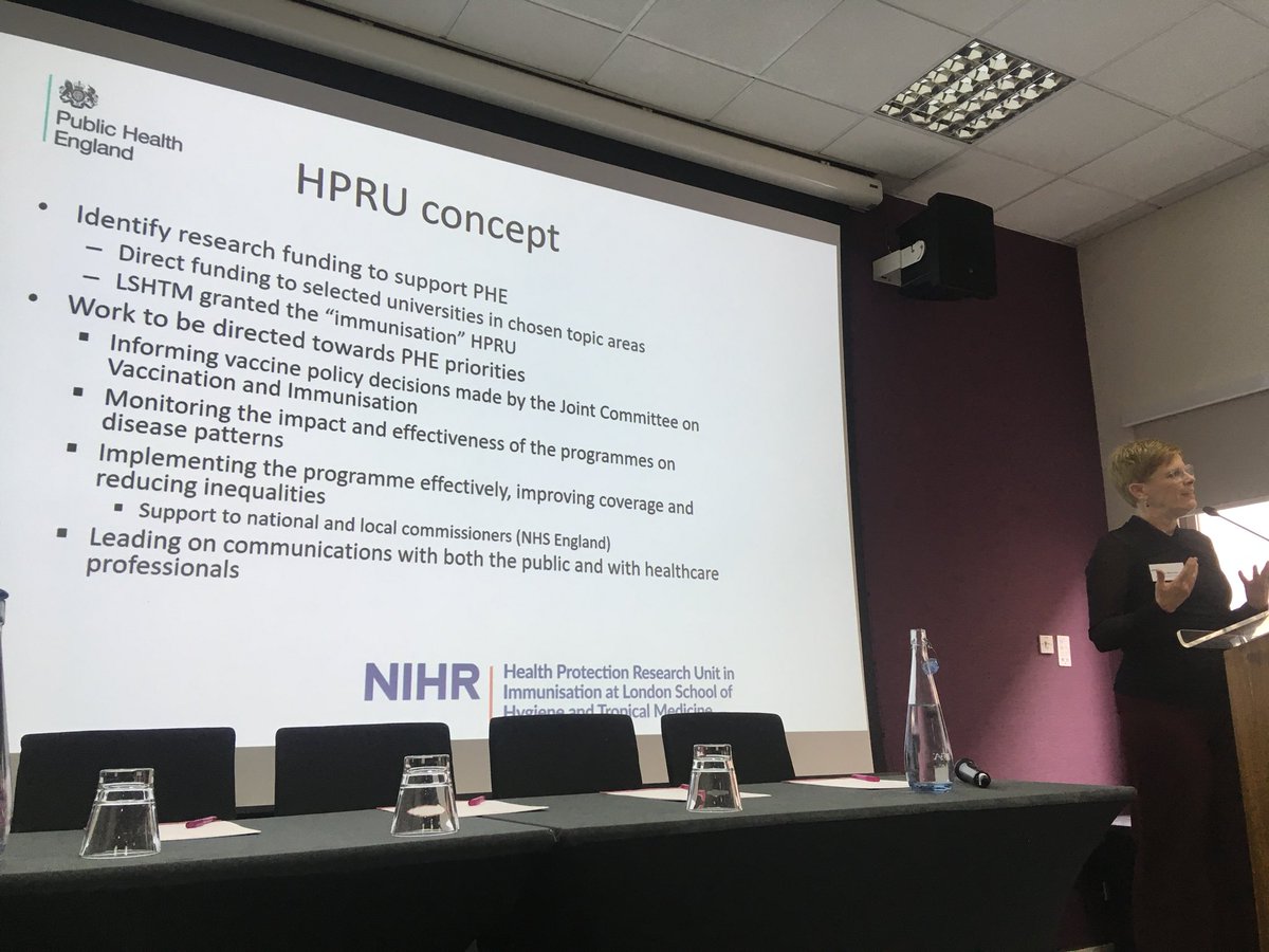 epi_michael's tweet photo. Prof Mary Ramsay, the boss of all things #vaccines in England, explains the beauty of the collaborative @PHE_uk @LSHTM collaborative health protection research unit: academia and operations working hand in hand to address gaps in the immunisation programme #hpruimms https://t.co/j8SyxgsXIN