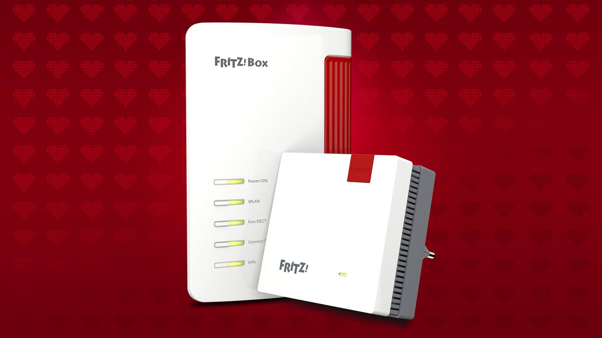 fritz_com_it's tweet image. Trovatevi qualcuno che vi guardi come il FRITZ!Box 7530 guarda il FRITZ!Repeater 1200! 😍😍😍
Buon San Valentino a tutti gli innamorati ❤️ 
#SanValentino #MeshSet #Fritz